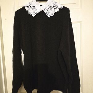 Zara Black Sweater with Lace Collar